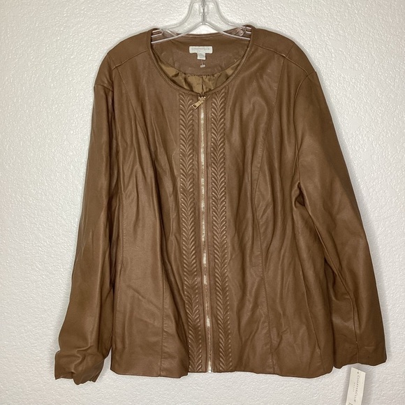 CHARTER CLUB PLUS SIZE 3X TAN BROWN FAUX LEATHER CORE JACKET OUTERWEAR TOP FALL - Picture 2 of 12